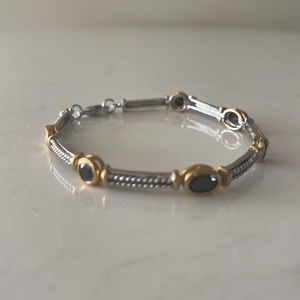 Luxury cable chain two tone sterling silver bracelet